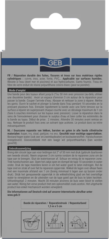 Bande de réparation en fibre de verre GEB pour fuites, fissures et trous sur tous matériaux rigides - Image 4