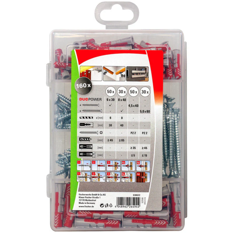 Boîte de 160 chevilles tous matériaux DuoPower et vis FISCHER 538622 - Image 3