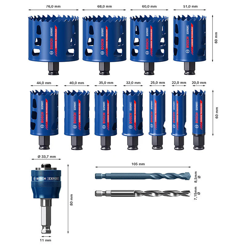 Coffret 11 Scies trépans BOSCH 2608900448 EXPERT Carbure Endurance Multi matériaux Ø20 à 76mm - Image 3