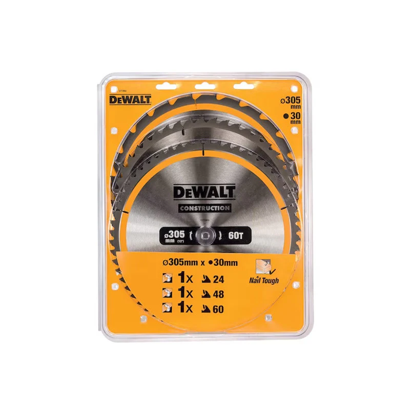 Coffret plastique de 3 lames pour scie circulaire et stationnaire Ø 305mm  DEWALT DT1964-QZ Carbure Construction : DT1958, DT1959, DT1960 - Image 2