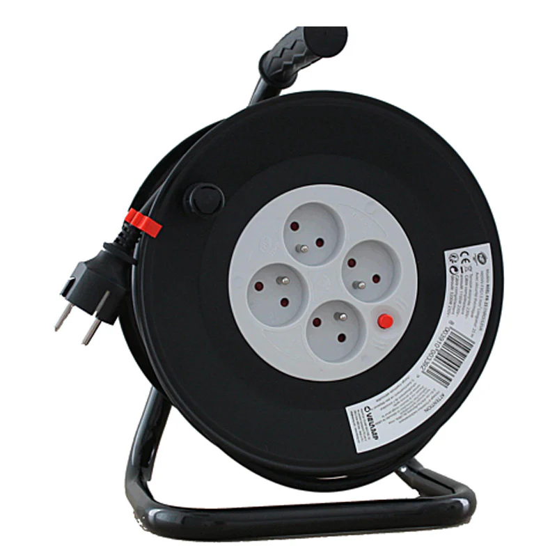 Enrouleur bricolage, 4 prises, H05VV-F3G1.5MM2, 25M , NF,CE - VELAMP - REEL-FR-25
