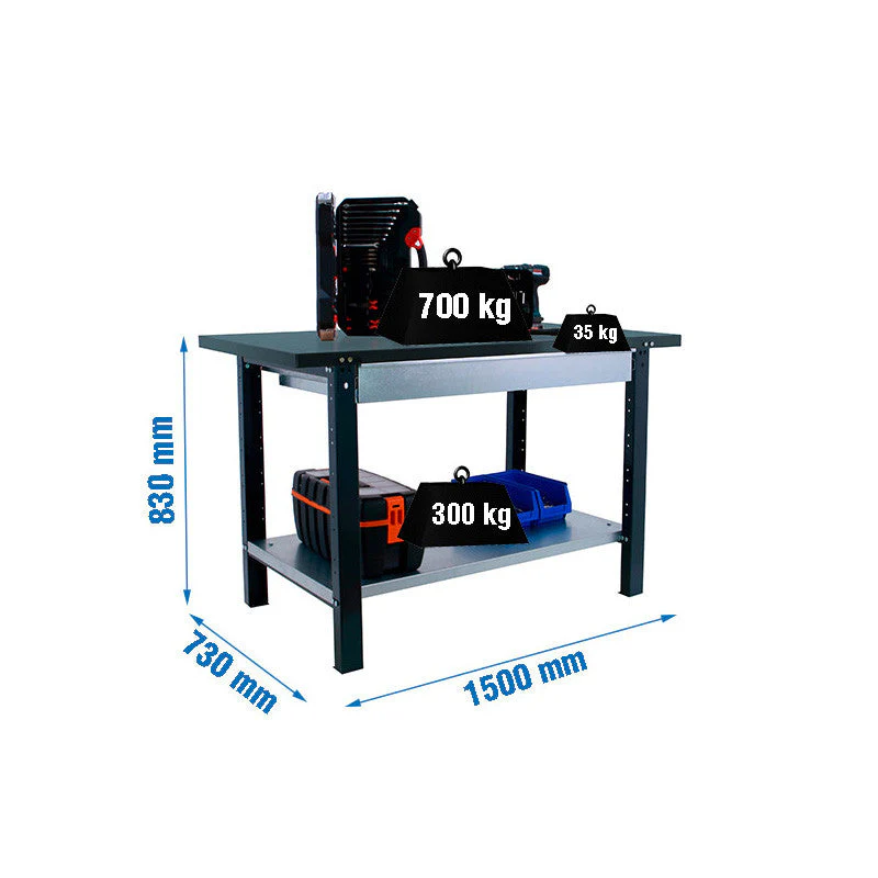 Etabli de travail métal 1500mm - SIMONRACK - BT6LPRO 1BOX - 700 kg 2 tablettes 1 tiroir - Image 2