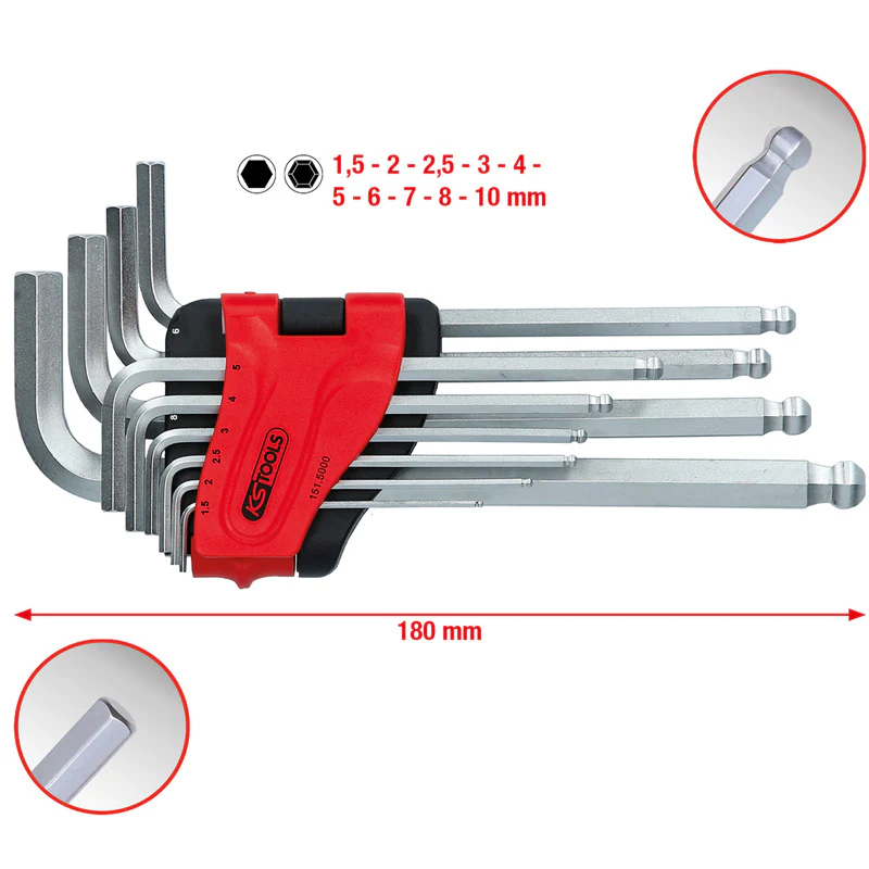 Jeu de 10 clés mâles longues coudées 6 pans et tête sphérique, 1,5 à 10 mm - KS TOOLS - 151.5000 - Image 2