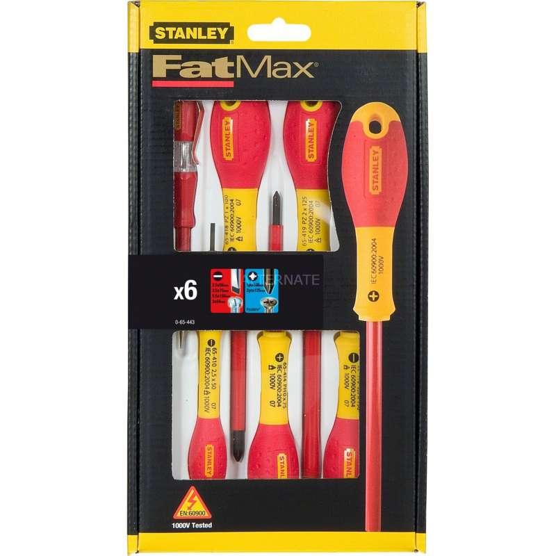 Jeu de 6 tournevis FATMAX isolés 1000V électricien STANLEY 0-65-441 avec testeur - philips - Image 2
