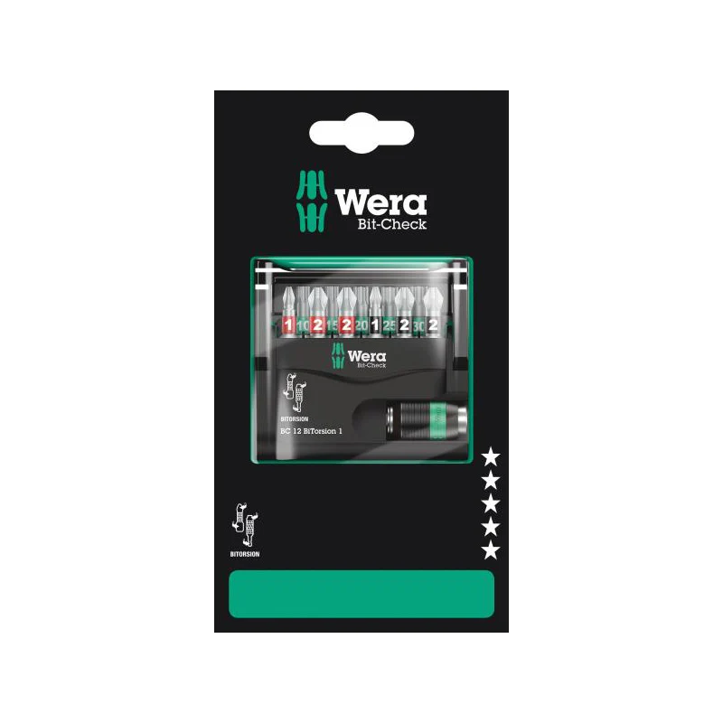 Jeu d'embouts avec support Bit-Check 12 BiTorsion 1 SB, 12 pièces - WERA - 05136385001