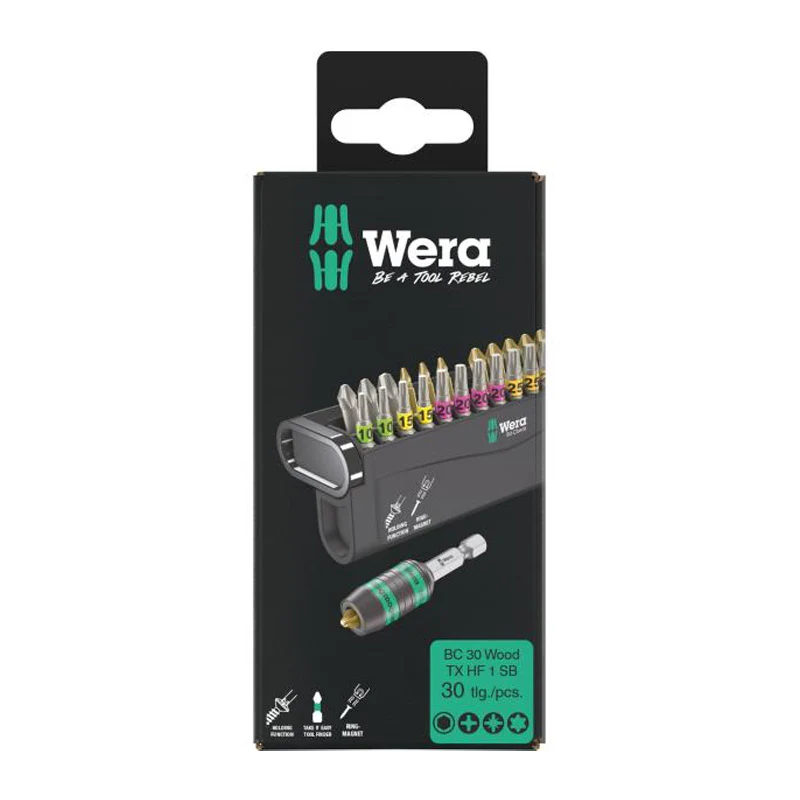 Jeu d'embouts avec support Bit-Check 30 Wood TX HF 1 SB, 30 pièces - WERA - 05057437001