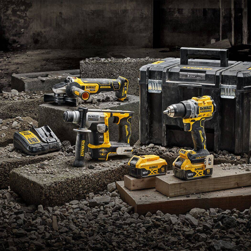 Pack 3 outils 18V DEWALT DCK355P2T-QW Brushless - Perceuse + perforateur + meuleuse + 2 batteries 5Ah Li-Ion + Coffret - Image 2