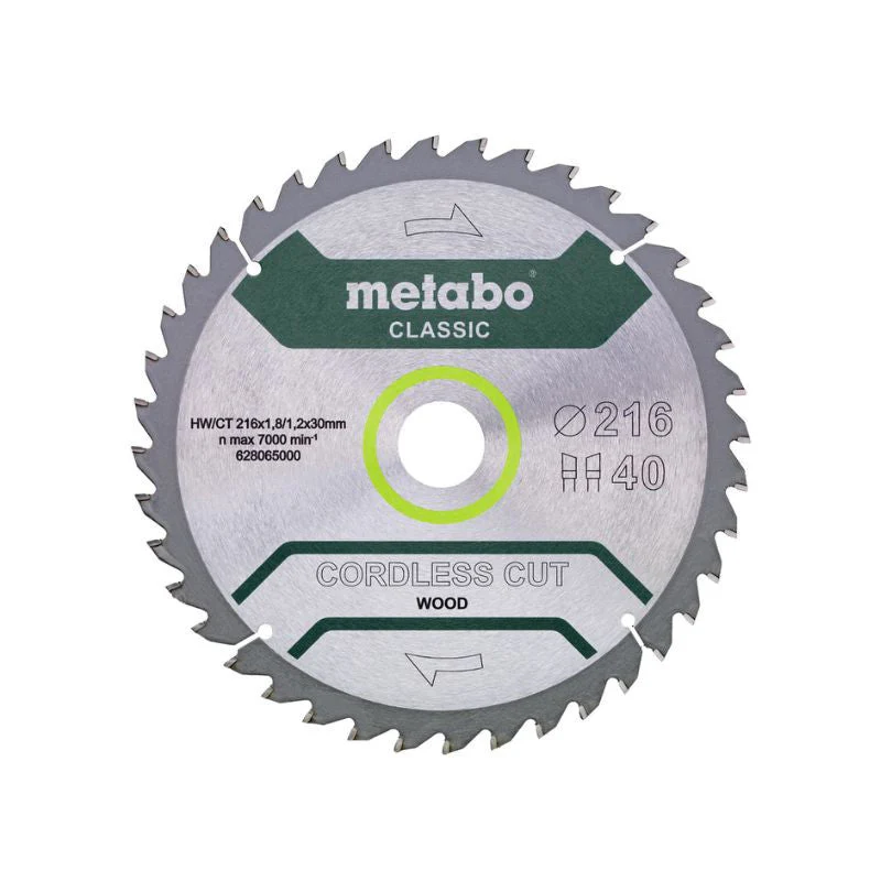 Lame de scie circulaire METABO Classic "Cordless Cut Wood" 628065000 - HW/CT - 216x30mm - 40WZ - 5°