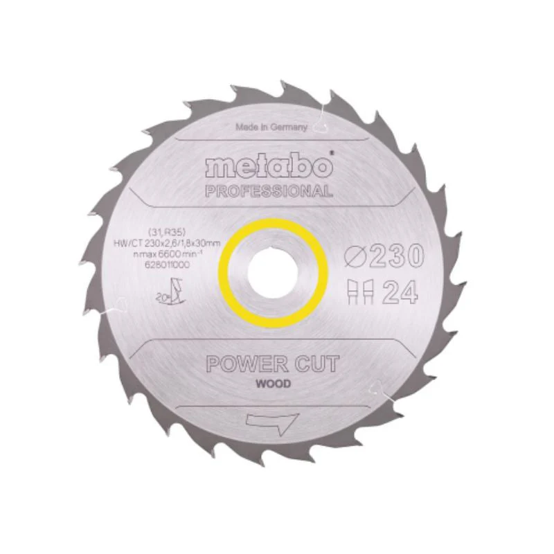 Lame de scie circulaire METABO Pro "Power Cut Wood" 628011000 - HW/CT - 230x30mm - 24WZ - 20°