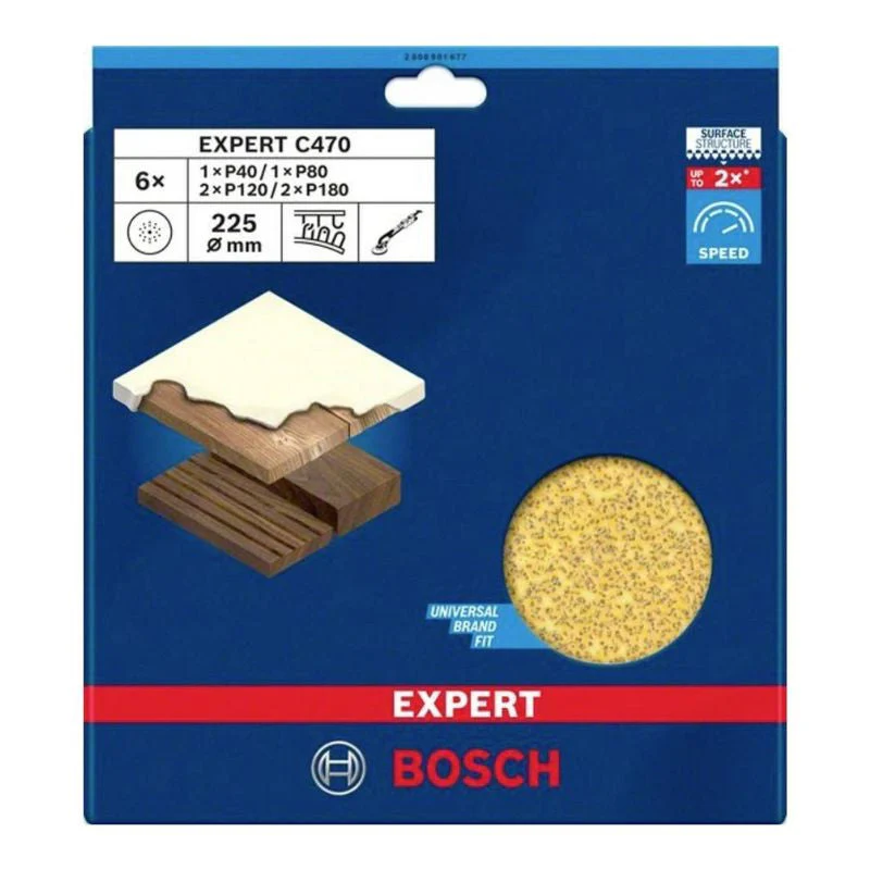 Lot de 6 disques abrasifs BOSCH EXPERT C470 2608901677 - Ø225mm - G40 à G180 - Image 3