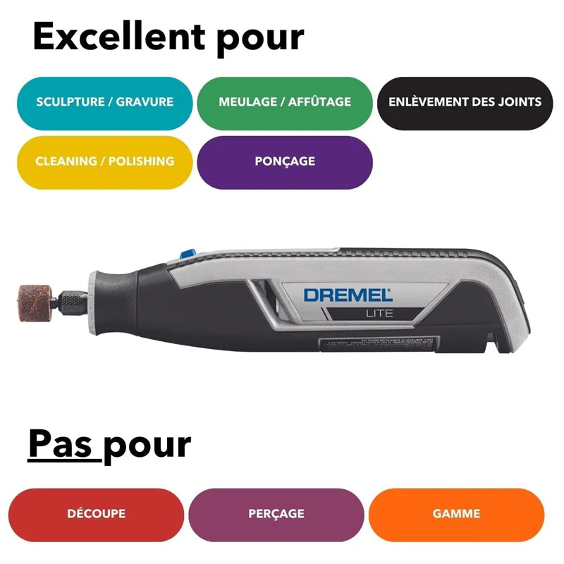 Outil Rotatif Multi-usage Sans-Fil DREMEL Lite (7760-15) avec batterie 3,6V 2Ah, 15 Accessoires, Chargeur USB, 8 000-25 000 tr/min - Image 3