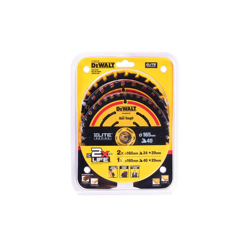 Pack de 3 lames ELITE DEWALT DT10397-QZ 2x165mm 24 dents et 1x165mm 40 dents - Image 2