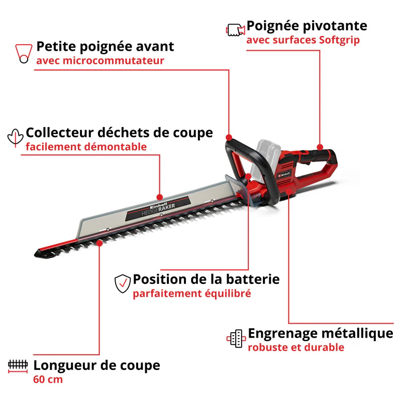 Taille-haie sans fil GE-CH 18/60 Li-Solo EINHELL 3410930 Power X-Change - 18 V - coupe 60 cm (Produit seul) - Image 2