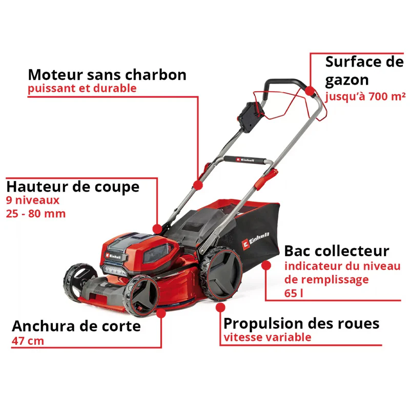 Tondeuse à gazon sans fil tractée EINHELL GP-CM 36/47 S Li BL (4x4,0Ah) - Image 4