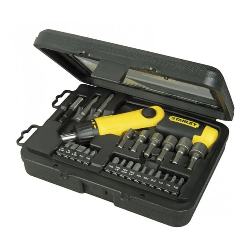 Tournevis porte-embouts à cliquet poignée revolver - coffret 25 pièces - STANLEY - 0-63-022